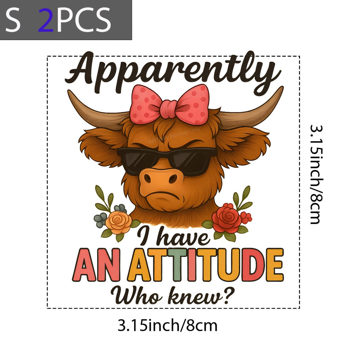 DTF Transfer Apparently I Have An Attitude Cow with Sunglasses and Bow Floral Graphic for T Shirts Hoodies and Tote Bags - 8