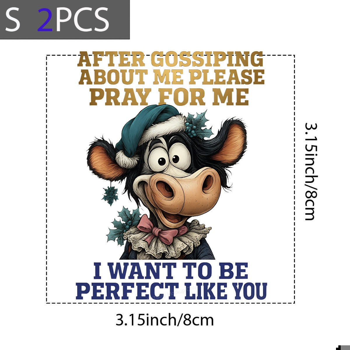 DTF Heat Transfer Iron On Sticker Iron On Transfers for T Shirts Funny Cow Cartoon Character Inspired Design Christmas Holiday Theme Local Warehouse - 8