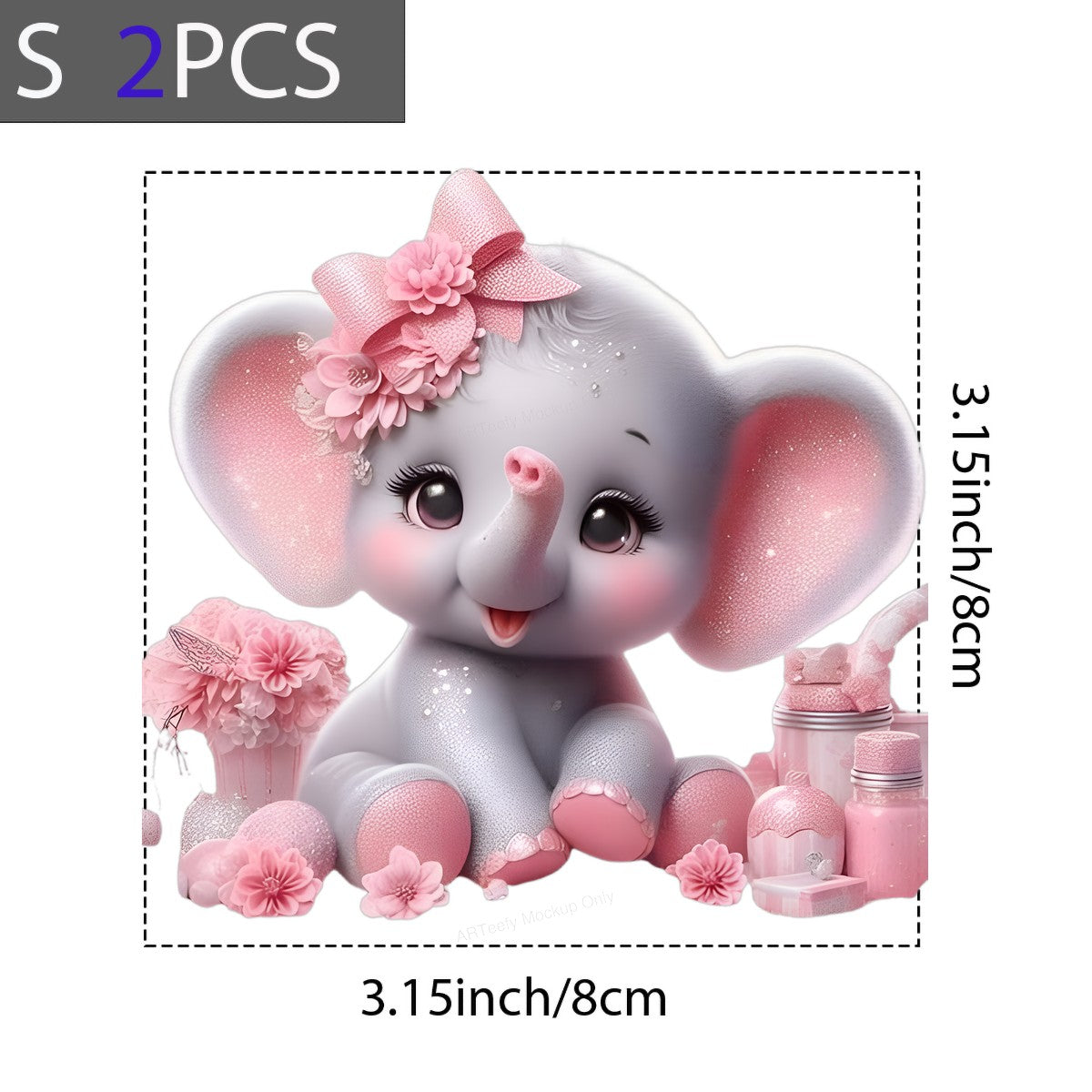 DTF Heat Transfer Iron On Sticker Iron On Transfers for T Shirts Cute Pink Elephant with Bows Flowers Perfect for Baby Shower Gifts Local Warehouse - 8