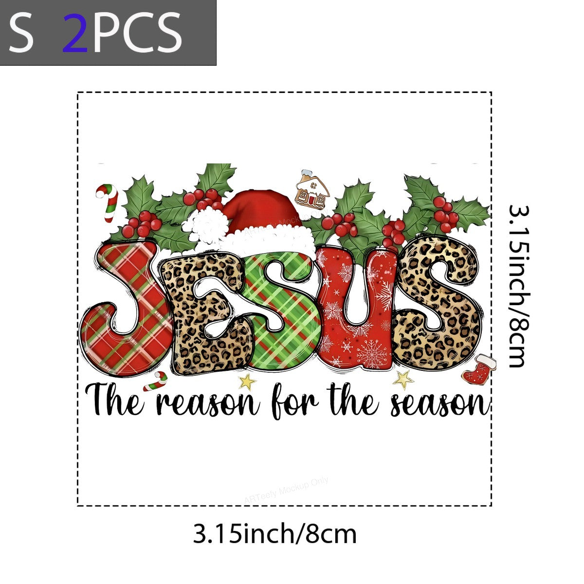 DTF Heat Transfer Iron On Sticker Iron On Heat Transfers Christmas Jesus Reason for the Season Plaid Leopard Santa Hat Designs for Holiday Apparel Clearance Local Warehouse - 8
