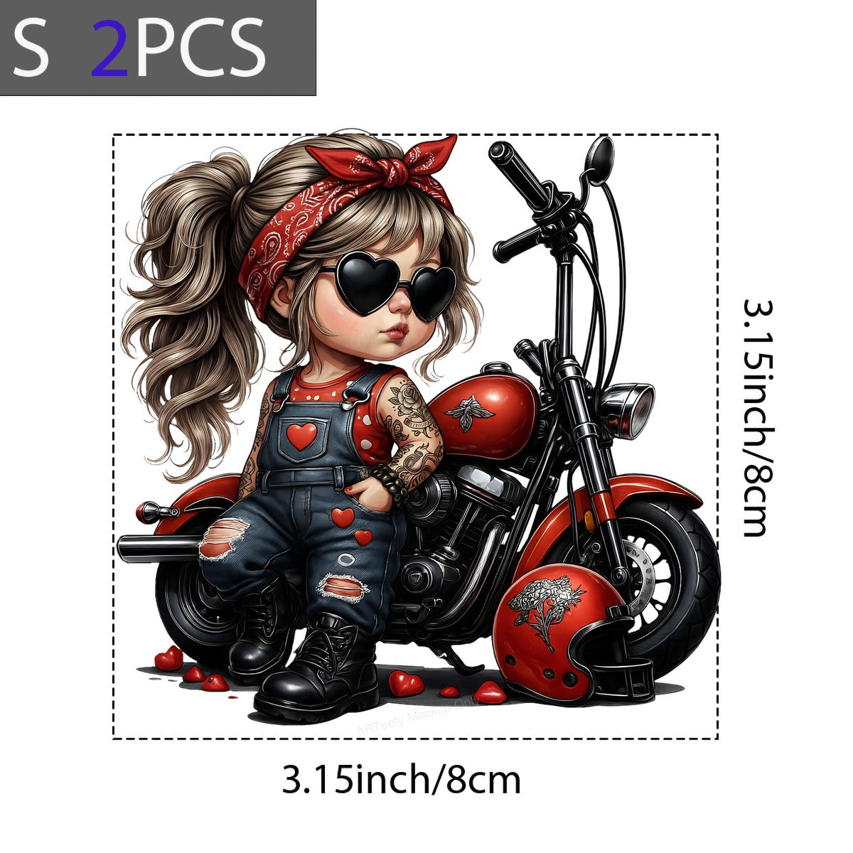 DTF Heat Transfer Iron On Sticker Red Motorcycle Style Heart Tattoos for Apparel Bags Jackets Clearance - 8