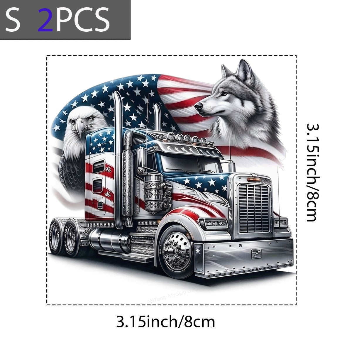 Iron On Transfer Patriotic Truck with Eagle and Wolf Design for T Shirts and Hoodies - 8