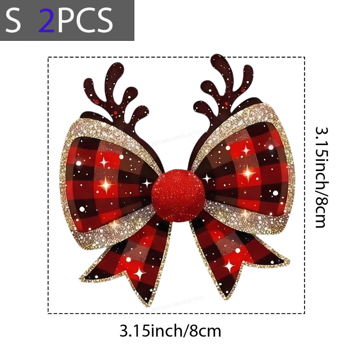 Iron On Transfer Buffalo Plaid Reindeer Bow Design for Holiday Apparel and Gifts - 8