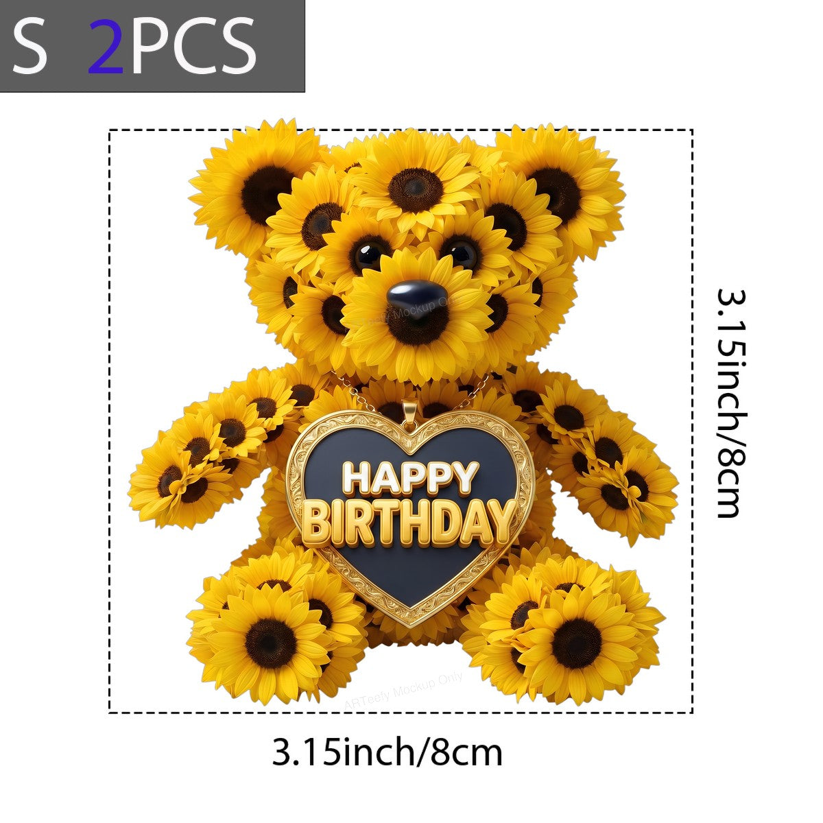DTF Transfer Happy Birthday Sunflower Teddy Bear Heart Pendant Graphic for T Shirts Hoodies and Gifts - 8
