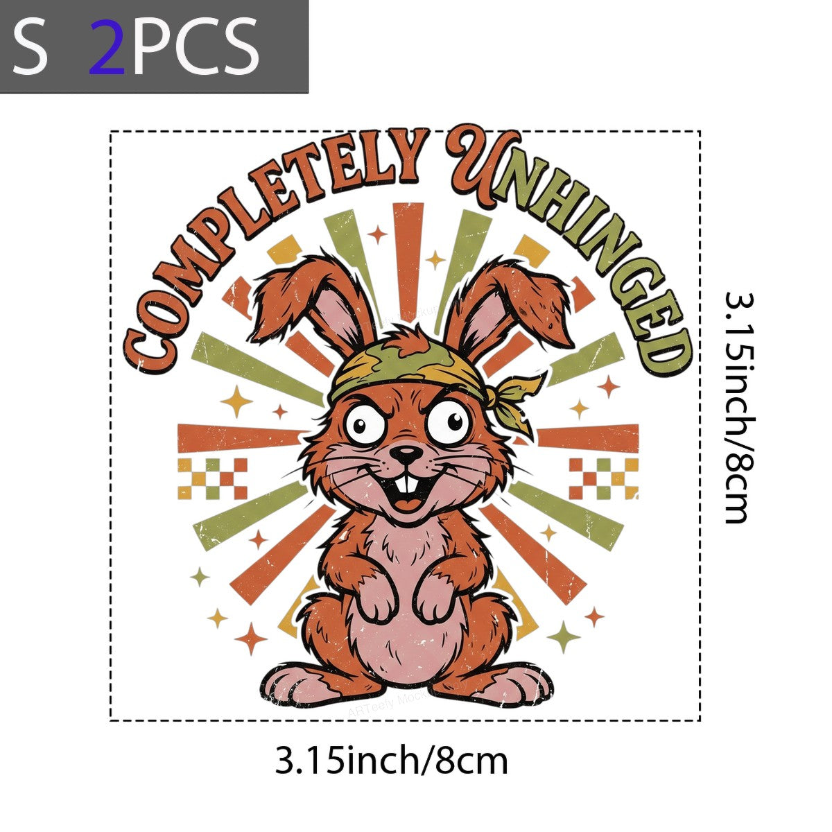 Funny Graphic Transfer Completely Unhinged Crazy Bunny Retro Burst Design for T Shirts Hoodies and Casual Wear - 8