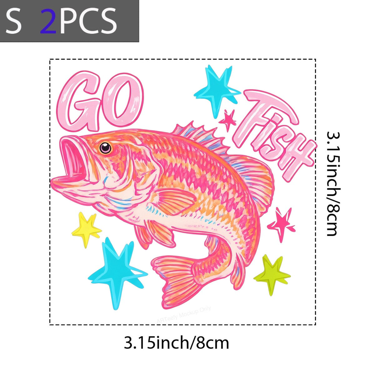 DTF Transfer Go Fish Pink Bass with Colorful Stars Graphic for T Shirts Hoodies and Fishing Apparel - 8