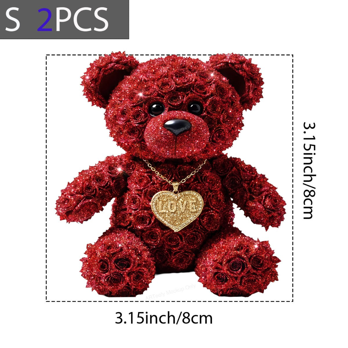 DTF Transfer Red Rose Teddy Bear with Gold Love Heart Necklace Graphic for Valentine Shirts and Romantic Gifts - 8