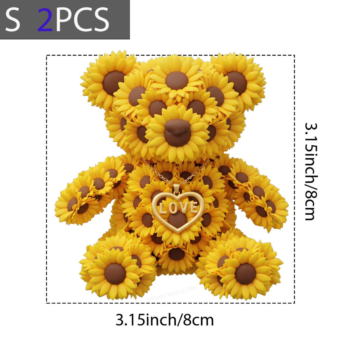 DTF Transfer Sunflower Teddy Bear Love Heart Necklace Graphic for T Shirts Hoodies and Gifts - 8