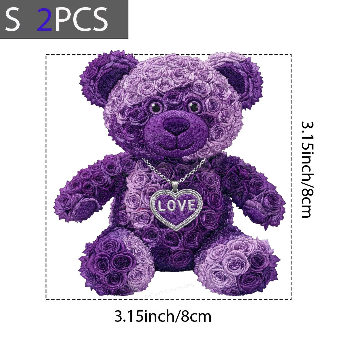 DTF Transfer Purple Rose Teddy Bear with Love Heart Pendant Graphic for T Shirts Hoodies and Valentine Gifts - 8