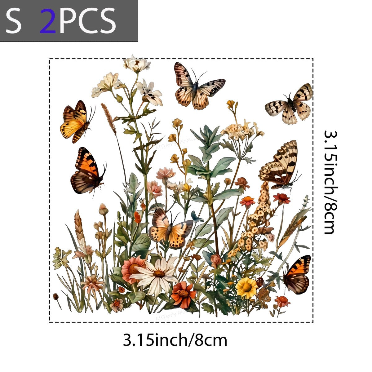 DTF Heat Transfer Wildflower Meadow with Butterflies Vintage Botanical Graphic for T Shirts Hoodies and Tote Bags - 8