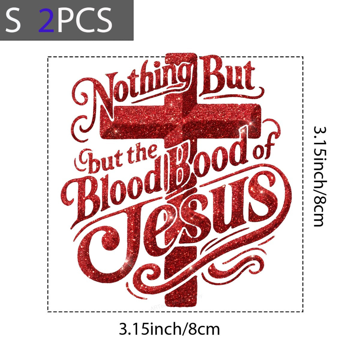 Christian Heat Transfer Nothing But the Blood of Jesus Red Glitter Cross Graphic for T Shirts Hoodies and Christian Apparel - 8