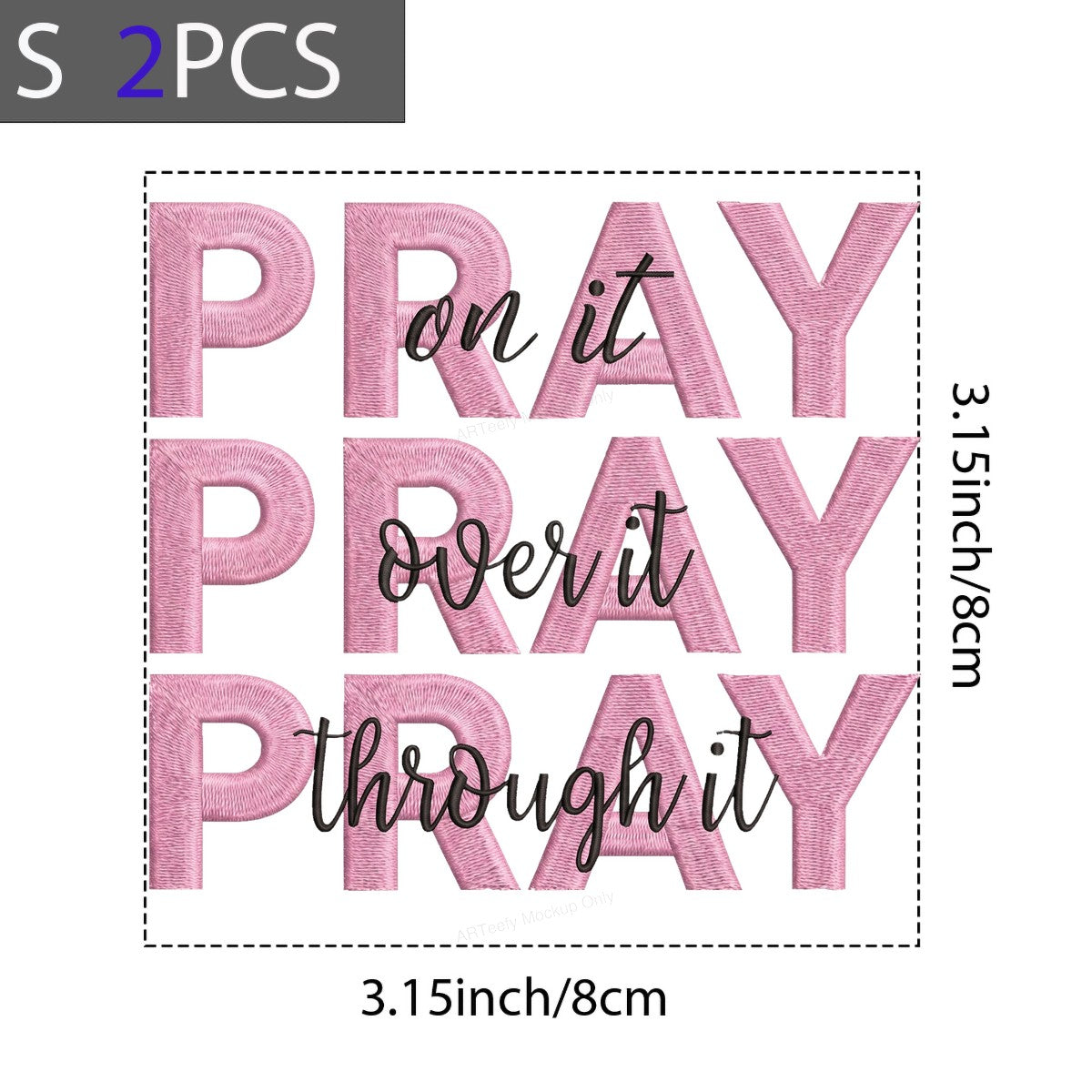 Christian Heat Transfer Pray On It Over It Through It Pink Embroidered Letter Graphic for T Shirts Hoodies and Tote Bags - 8