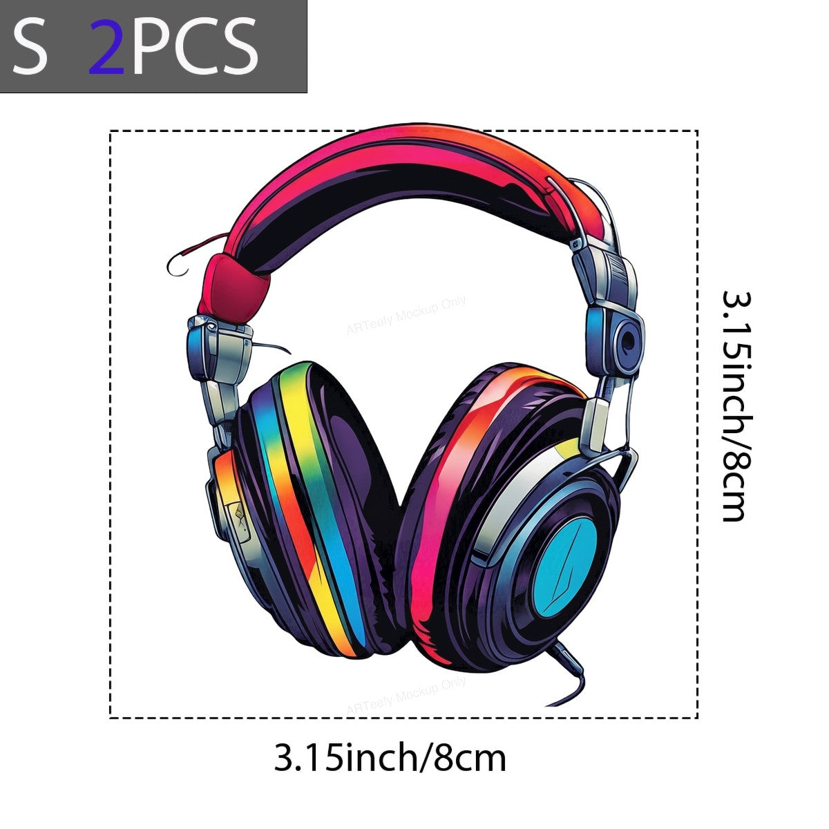 DTF Heat Transfer Neon Rainbow Headphones Graphic Design for T Shirts Hoodies and Tote Bags - 8
