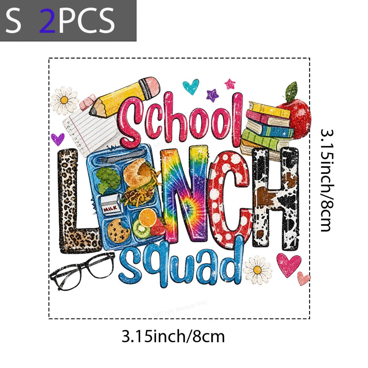 DTF Transfer School Lunch Squad Retro Rainbow Lettering Graphic for Teacher Shirts and Back to School Apparel - 8
