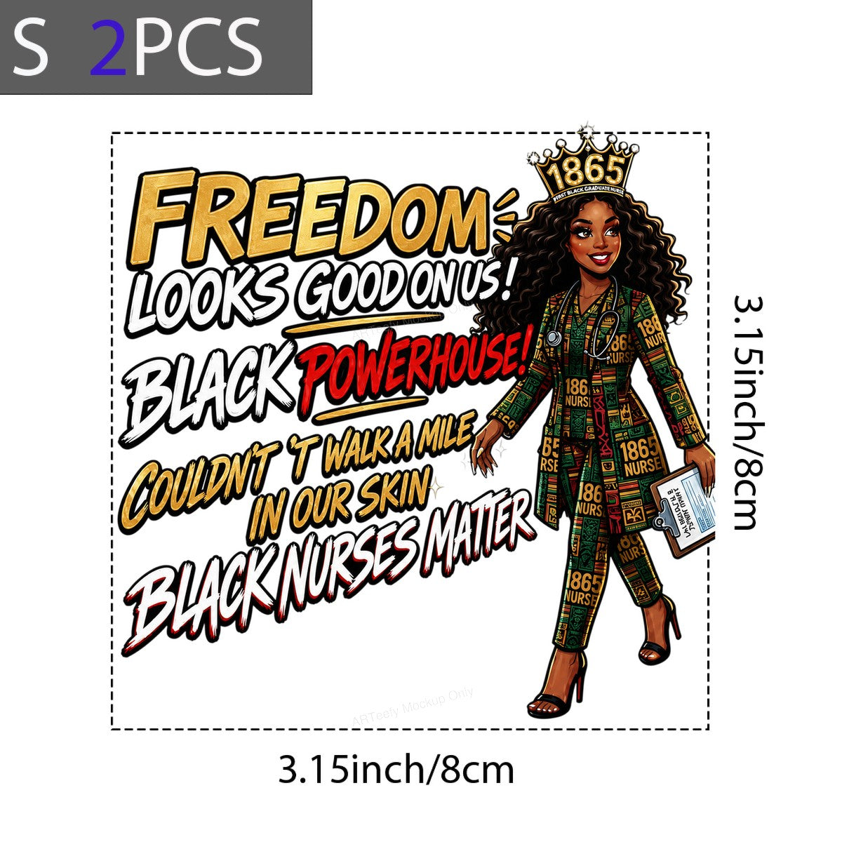 DTF Heat Transfer Freedom Looks Good On Us Black Nurse Powerhouse Graphic for T Shirts Hoodies and Tote Bags - 8