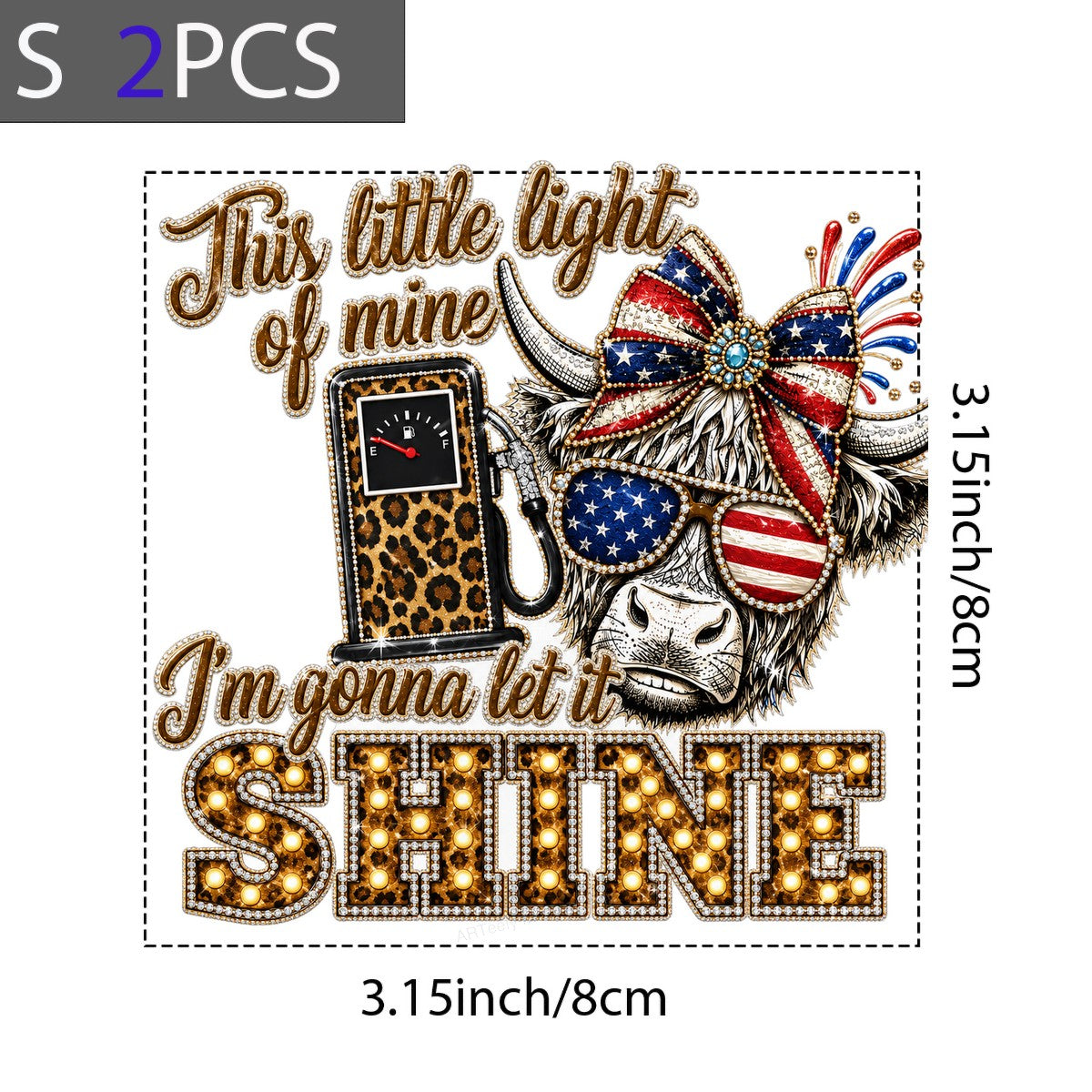 DTF Heat Transfer This Little Light of Mine Patriotic Cow and Leopard Gas Pump Glitter Graphic for T Shirts Hoodies and Holiday Shirts - 8