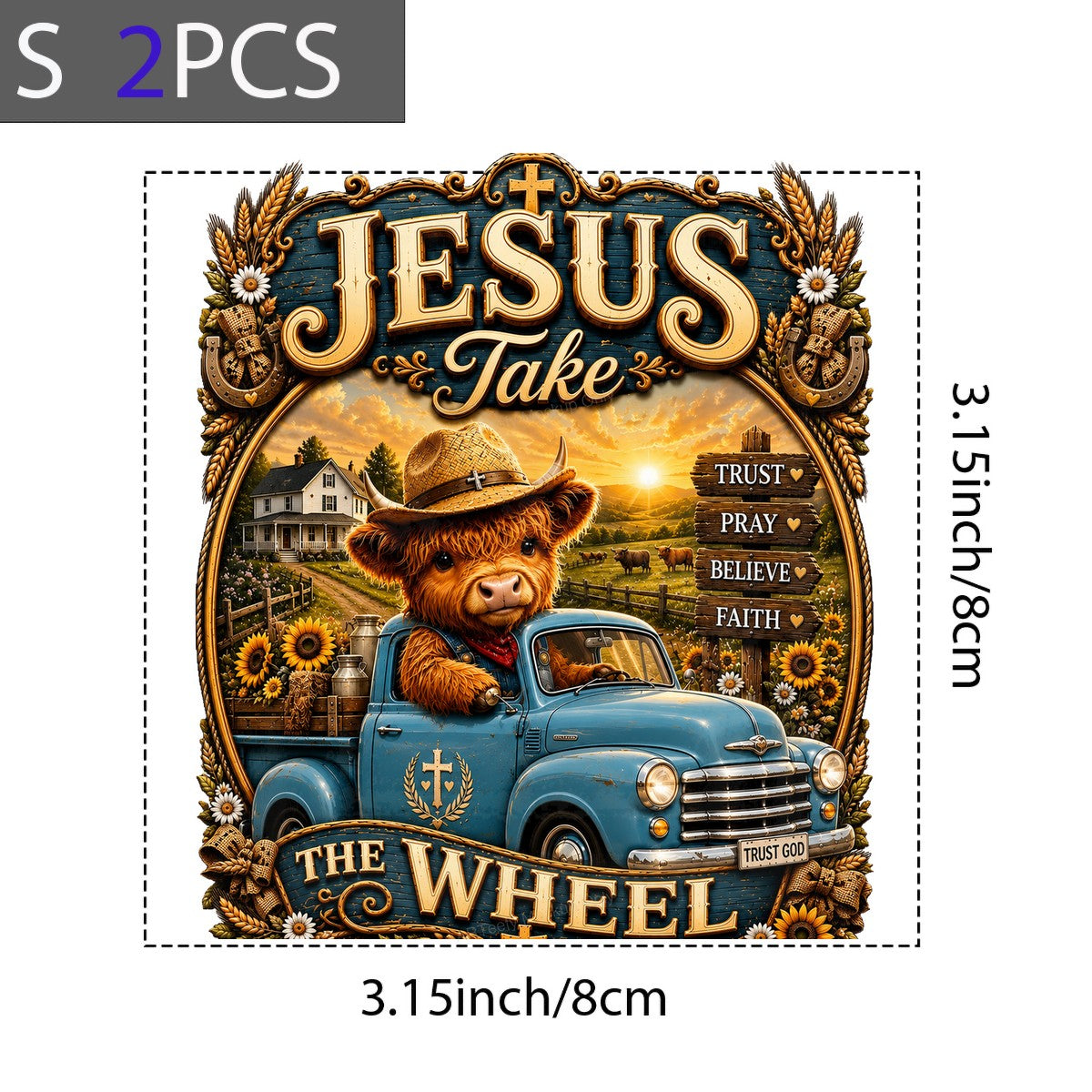 Christian Heat Transfer “Jesus Take The Wheel” Cowboy Highland Cow Truck Graphic for T Shirts Hoodies and Christian Apparel - 8