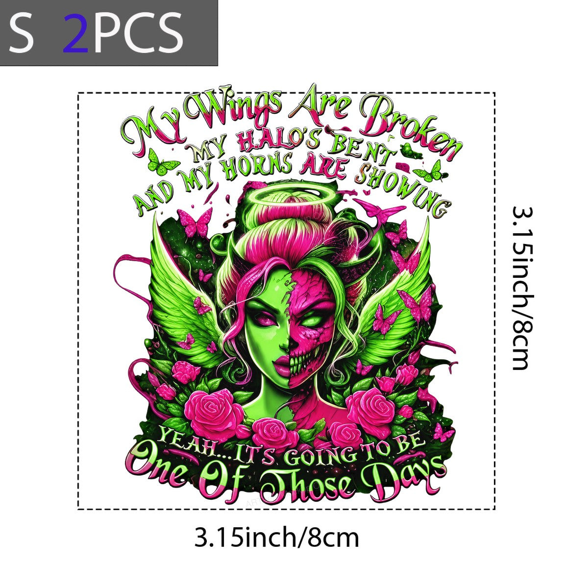 DTF Transfer My Wings Are Broken Quote Neon Angel Horns and Halo Graphic for T Shirts Hoodies and Casual Wear - 8