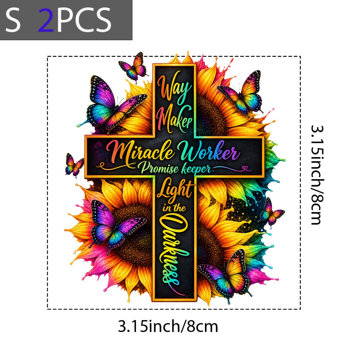 Christian Heat Transfer Way Maker Miracle Worker Quote Cross with Sunflowers and Butterflies for Christian Apparel and Gifts - 8