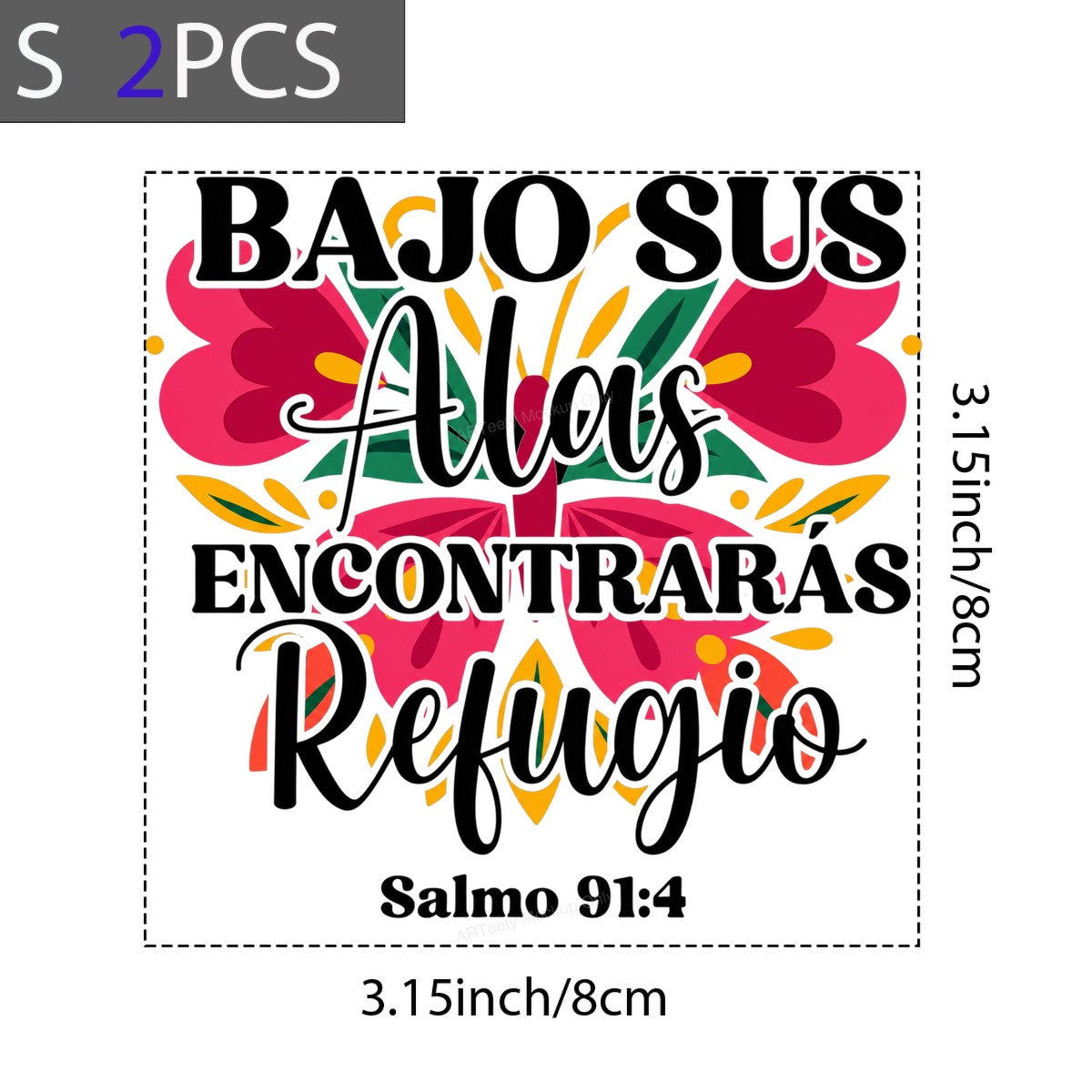Christian Heat Transfer Bajo Sus Alas Encontrarás Refugio Salmo 91:4 Floral Spanish Scripture Design for Christian Apparel and Gifts - 8