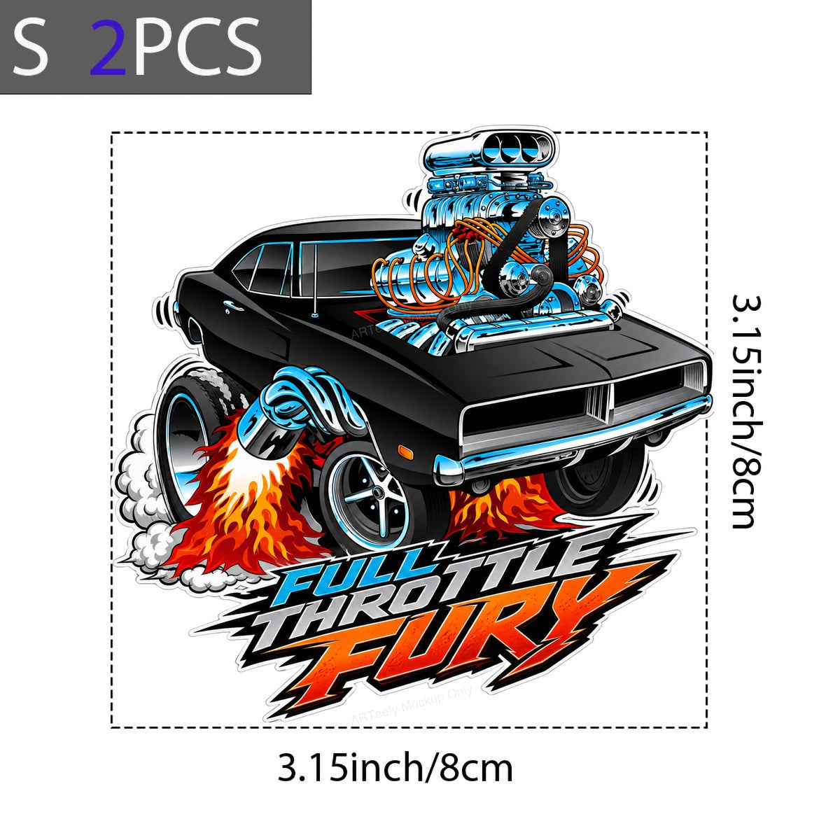 DTF Heat Transfer Full Throttle Fury Muscle Car Flame Graphic for T Shirts Hoodies and Racing Apparel - 8
