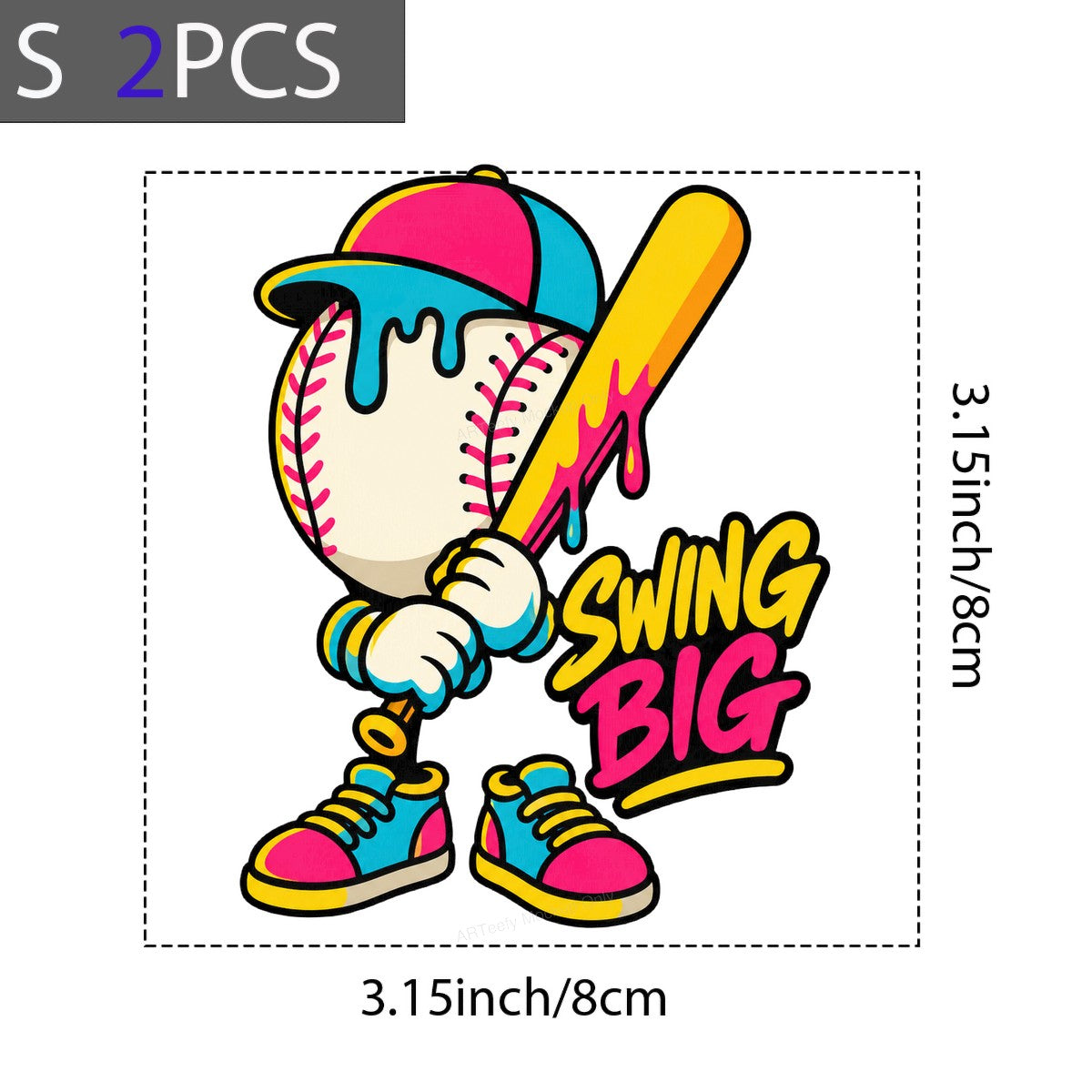 DTF Heat Transfer Swing Big Baseball Character Neon Cartoon Graphic for T Shirts Hoodies and Baseball Apparel - 8