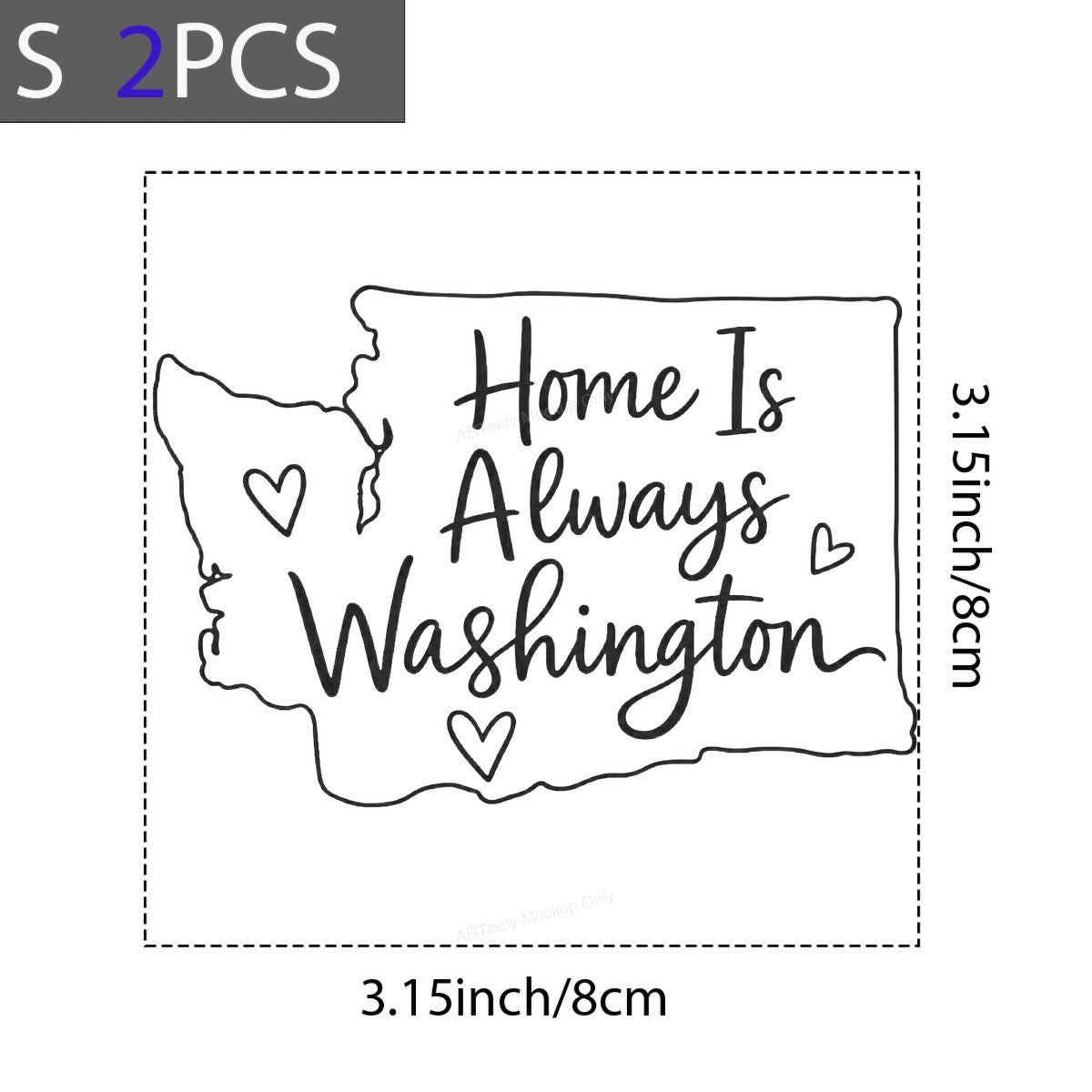 DTF Transfer Home Is Always Washington State Outline Heart Graphic for T Shirts Hoodies and Tote Bags - 8