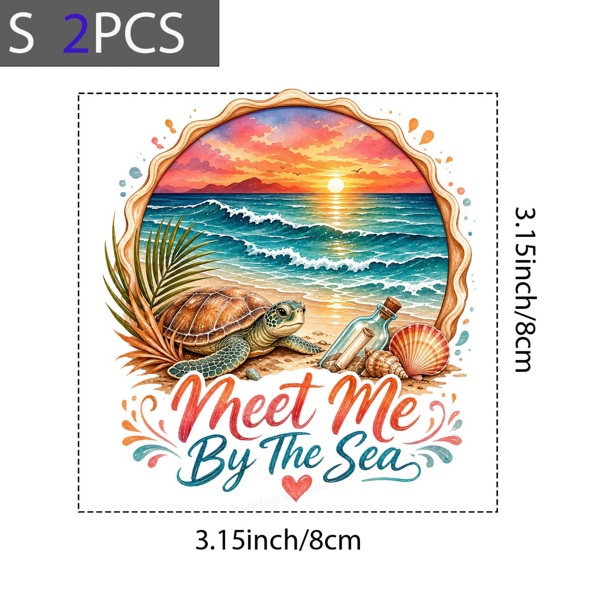 DTF Heat Transfer Meet Me By The Sea Turtle Sunset Beach Graphic for T Shirts Hoodies and Tote Bags - 8