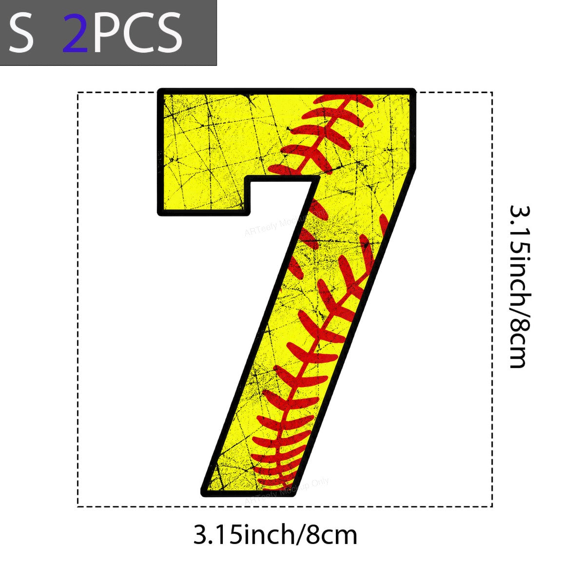 DTF Heat Transfer Number 7 Yellow Softball Stitch Graphic for Team Jerseys T Shirts and Hoodies - 8
