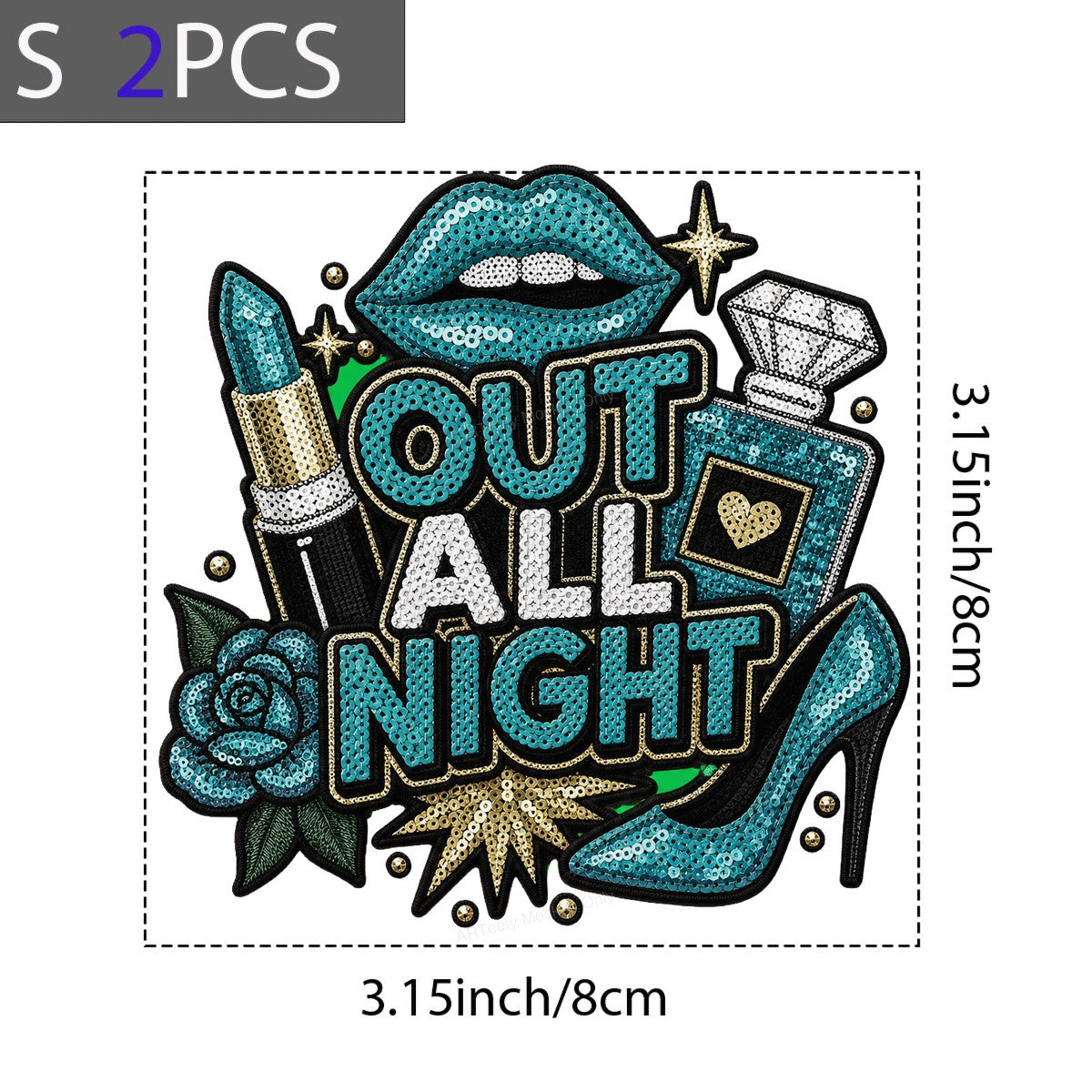 DTF Heat Transfer Out All Night Quote with Sequin Lips Lipstick and High Heel Graphic for Party Shirts Hoodies and Tote Bags - 8