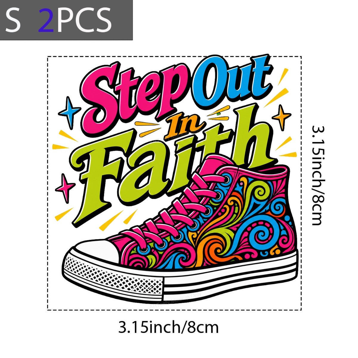 Christian Heat Transfer Step Out In Faith Quote with Colorful Sneaker Graphic for T Shirts Hoodies and Tote Bags - 8