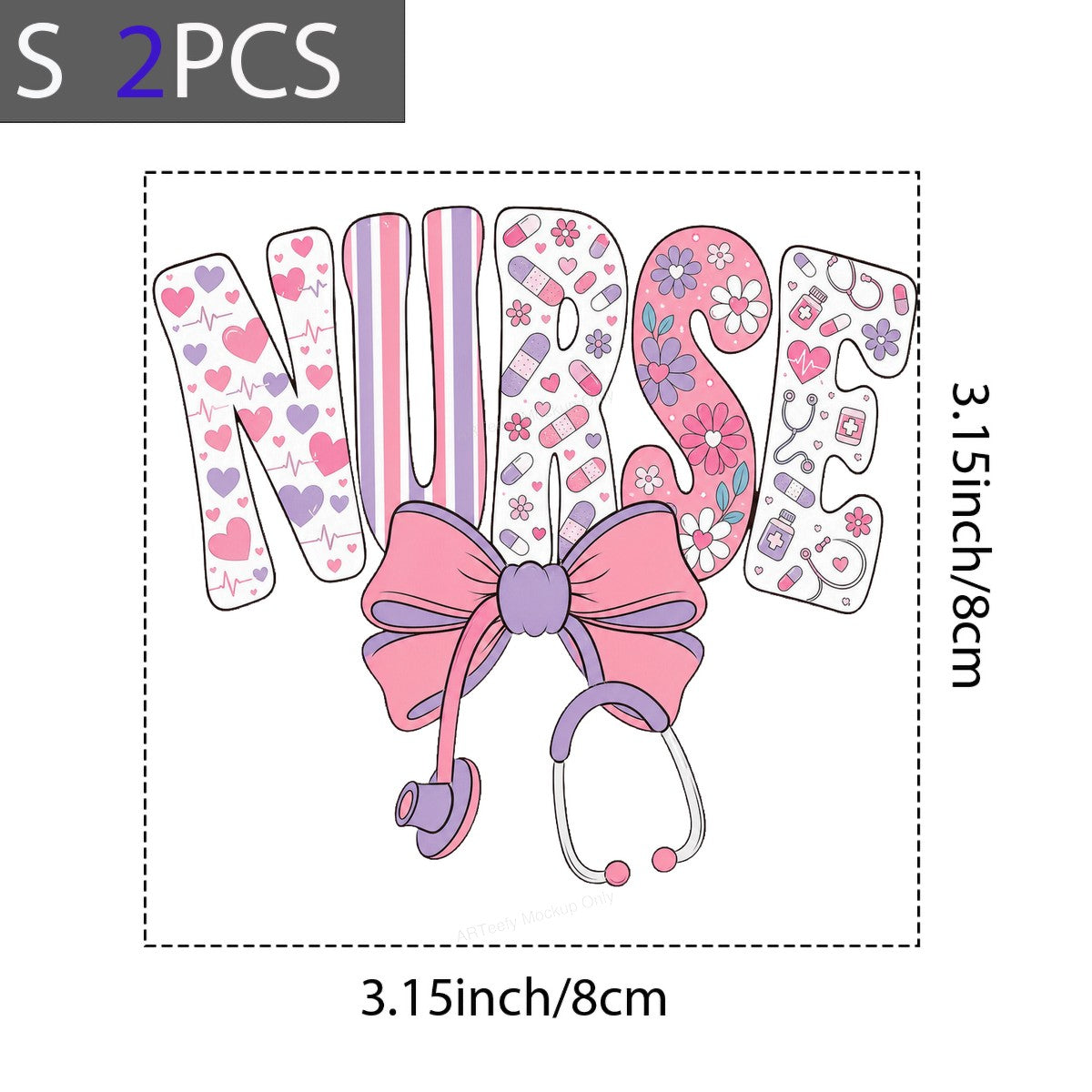 DTF Transfer Nurse Lettering with Pink Bow and Stethoscope Graphic for T Shirts Hoodies and Tote Bags - 8