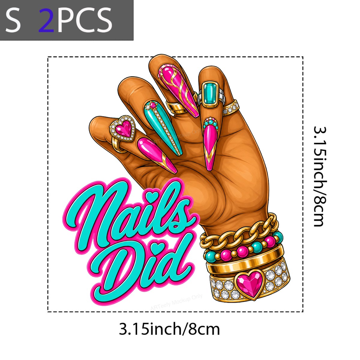 DTF Heat Transfer Nails Did Manicure Hand with Rings Graphic for T Shirts Hoodies and Salon Apparel - 8