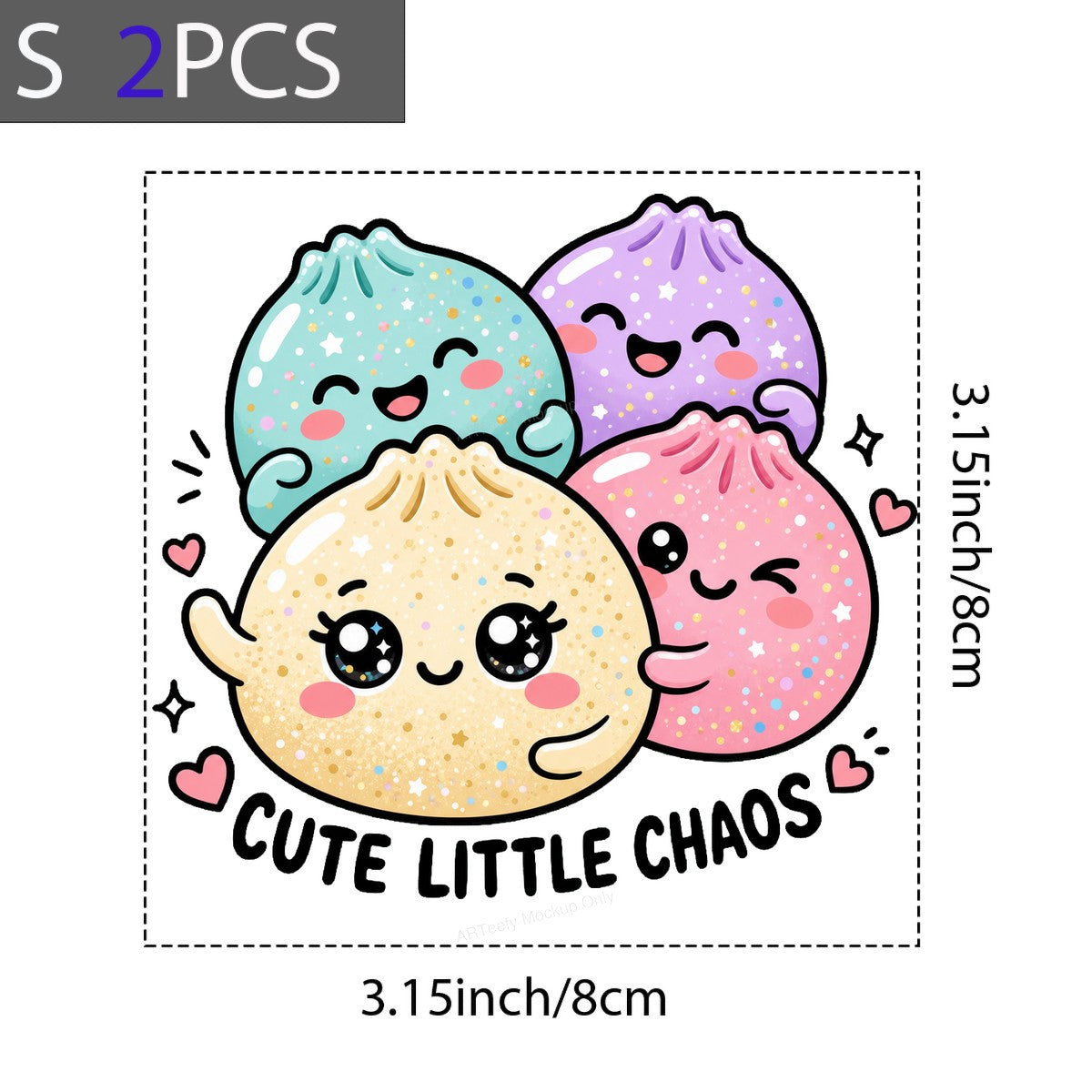 Funny Graphic Transfer Cute Little Chaos Dumpling Squad Pastel Kawaii Glitter Art for T Shirts Hoodies and Tote Bags - 8