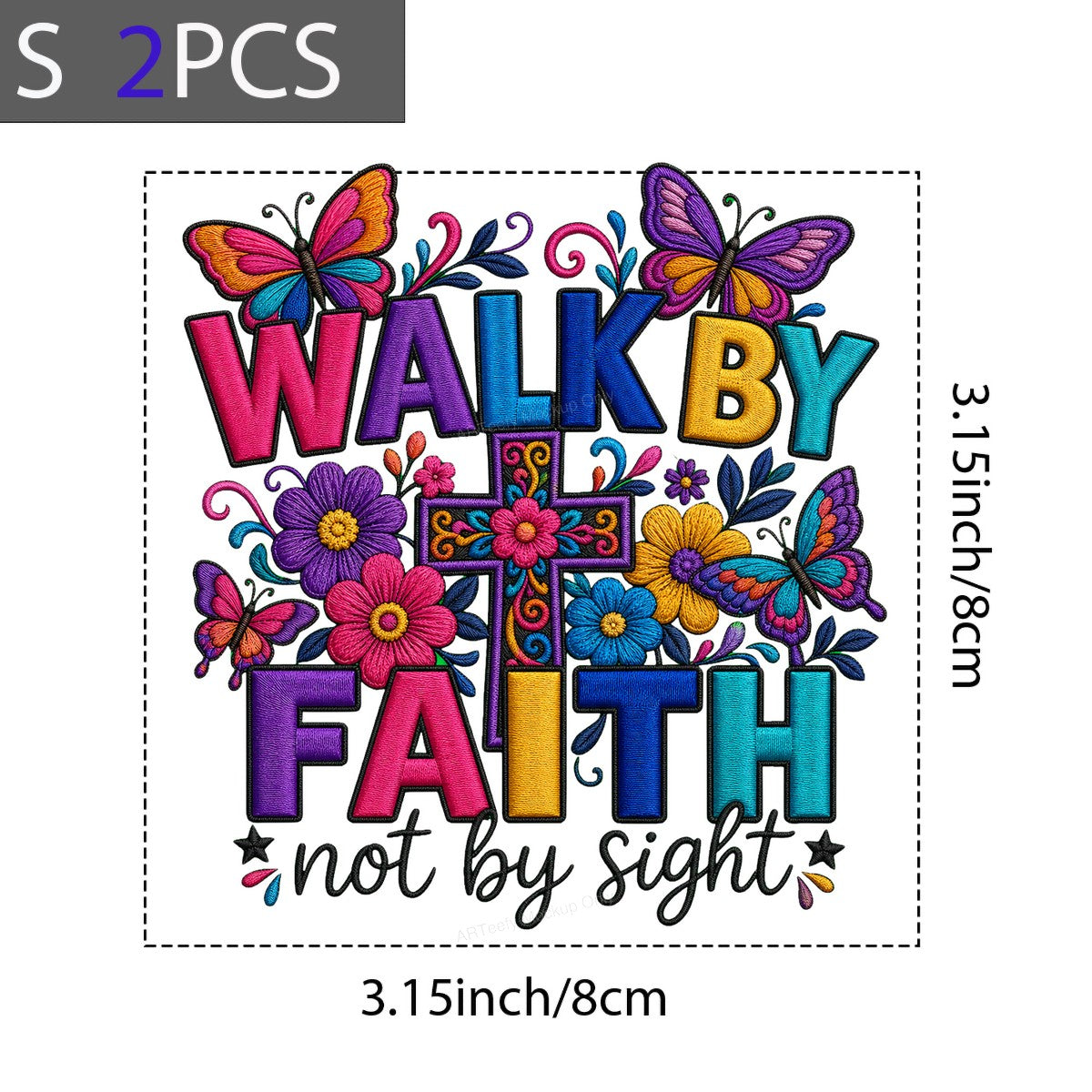 Christian Heat Transfer Walk By Faith Not By Sight Floral Cross and Butterfly Graphic for T Shirts Hoodies and Tote Bags - 8