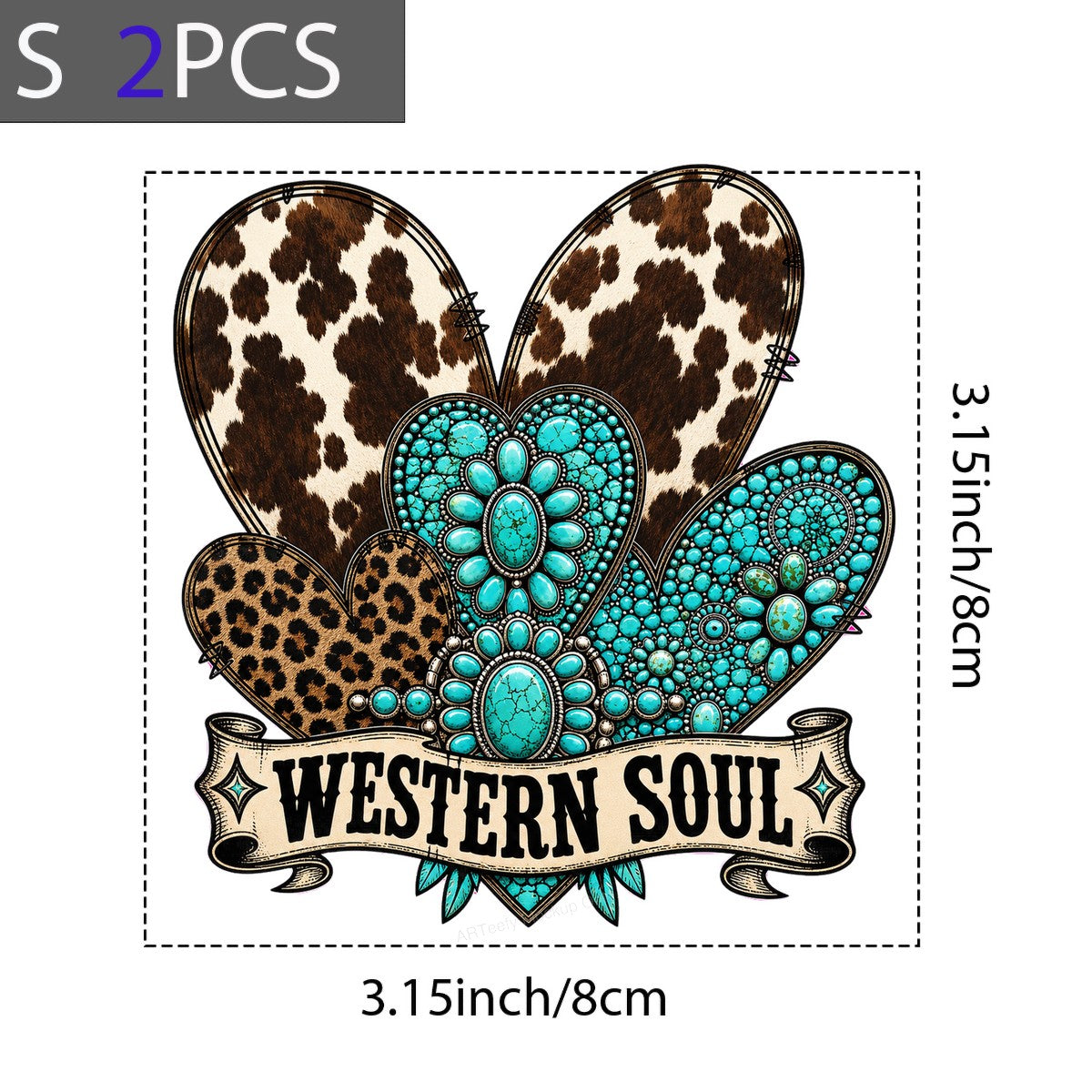 Western Heat Transfer Western Soul Turquoise Concho and Cow Print Hearts Graphic for T Shirts Hoodies and Tote Bags - 8
