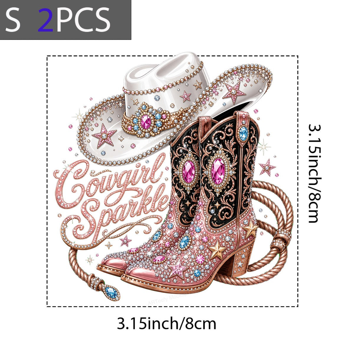 Western Heat Transfer Cowgirl Sparkle Rhinestone Boots and Hat Graphic for T Shirts Hoodies and Tote Bags - 8