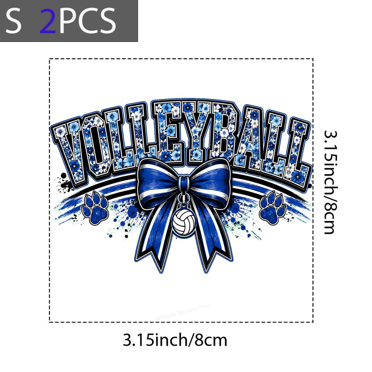 DTF Heat Transfer Volleyball Blue Floral Bow and Paw Print Graphic for T Shirts Hoodies and Team Spirit Apparel - 8