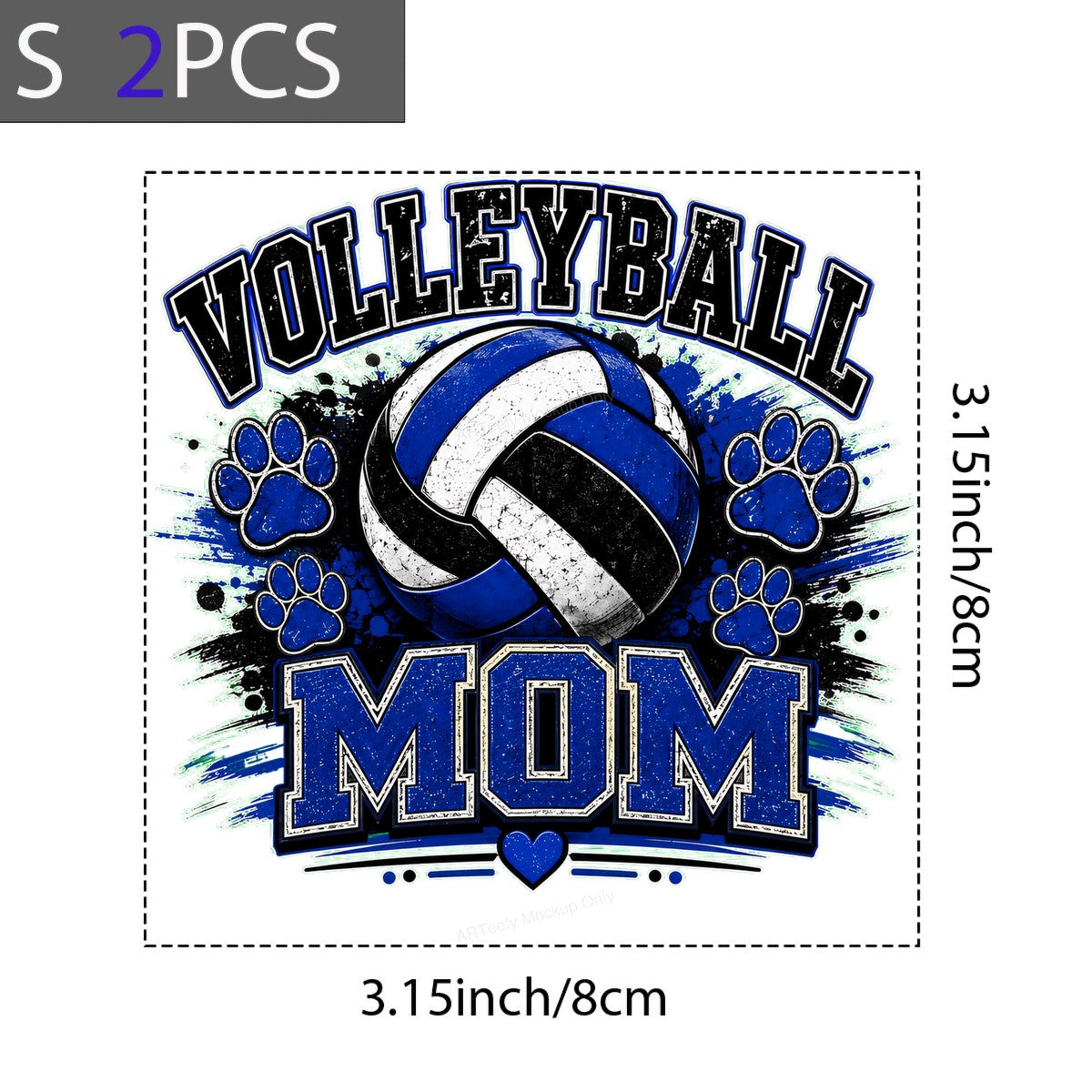 DTF Transfer Volleyball Mom Paw Print Blue Grunge Graphic for T Shirts Hoodies and Tote Bags - 8