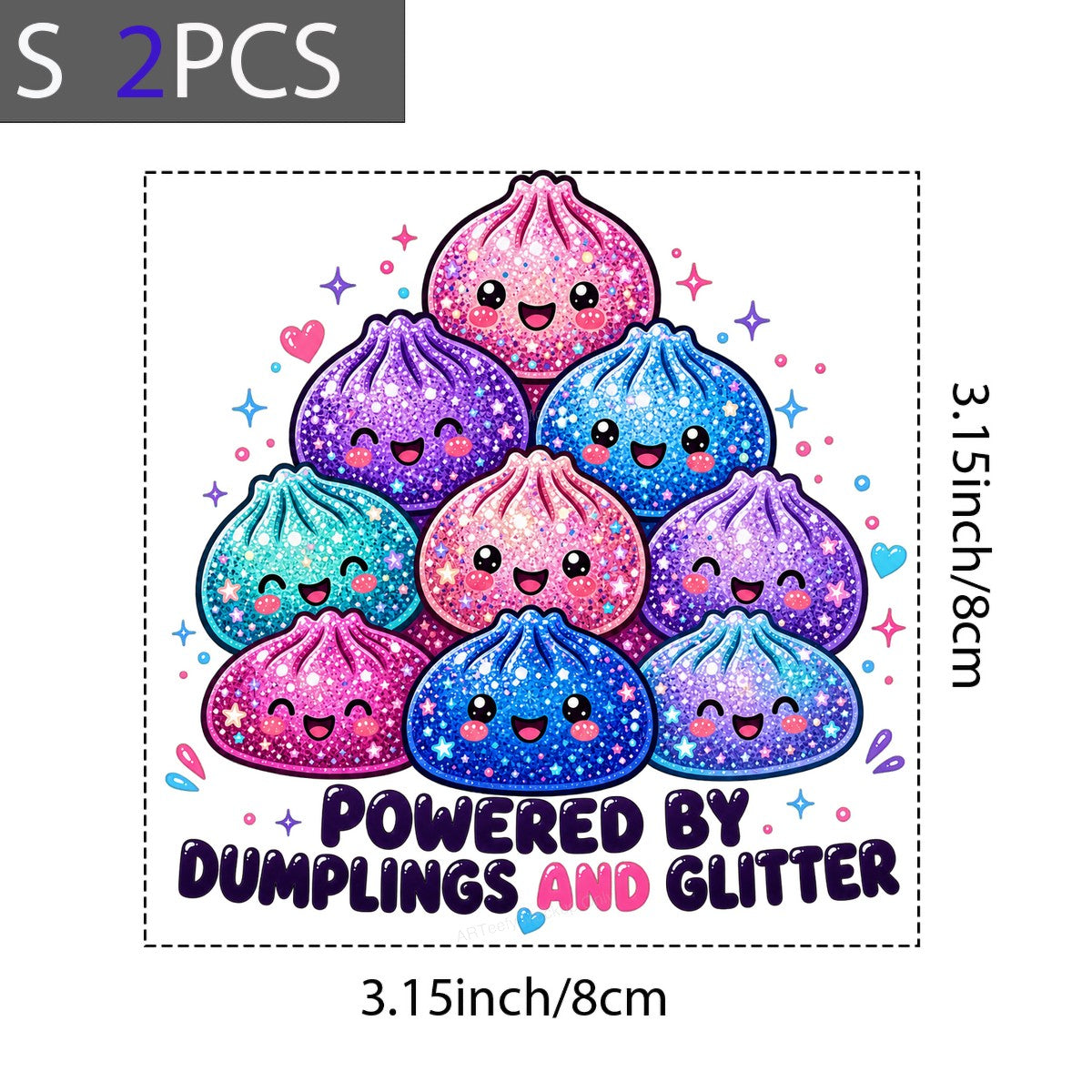 Funny Graphic Transfer Powered By Dumplings And Glitter Kawaii Sparkle Dumpling Art for T Shirts Hoodies and Tote Bags - 8