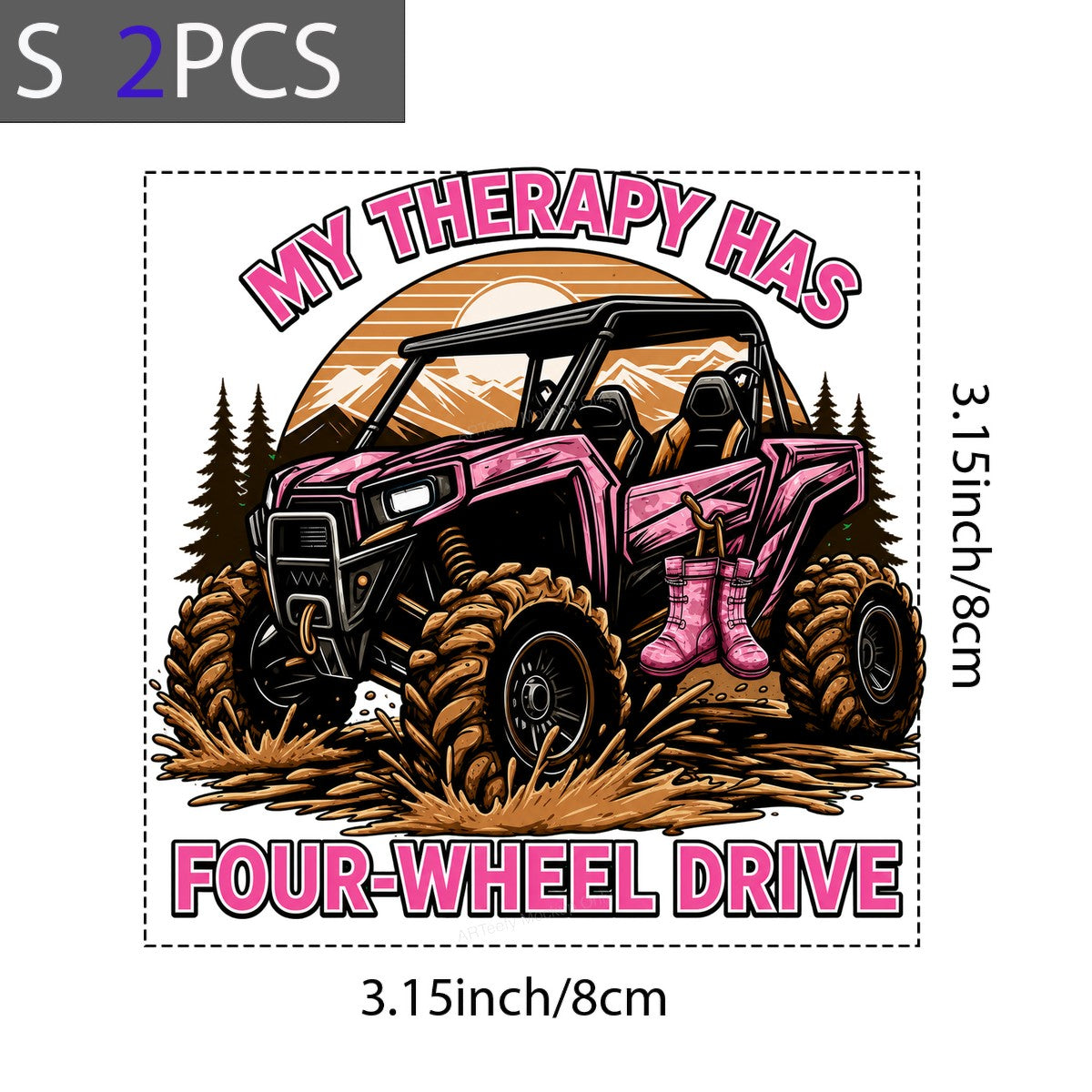 DTF Transfer My Therapy Has Four Wheel Drive Pink ATV Graphic for T Shirts Hoodies and Off Road Apparel - 8