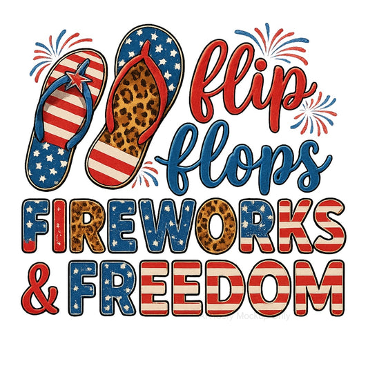 DTF Heat Transfer Iron On Sticker, Patriotic Flip  Flops & Festive Elements Graphic, For USA Holiday Apparel And Independence Day Decor