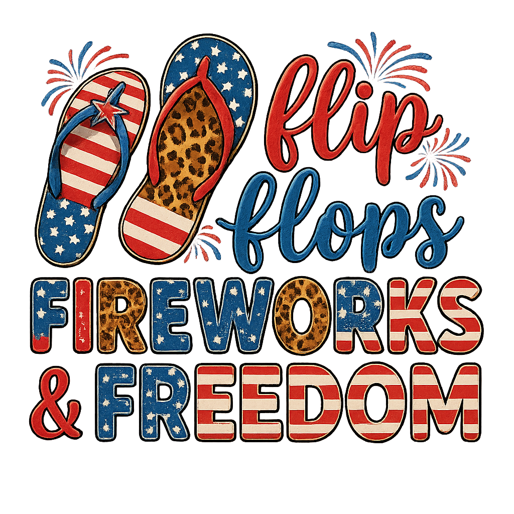 DTF Heat Transfer Iron On Sticker, Patriotic Flip  Flops & Festive Elements Graphic, For USA Holiday Apparel And Independence Day Decor