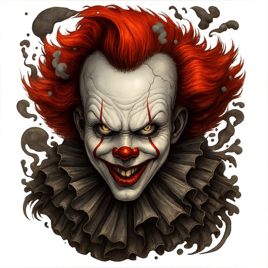 DTF Heat Transfer Iron On Sticker, Horror  Themed Clown Graphic, For Halloween Apparel And Spooky Decor