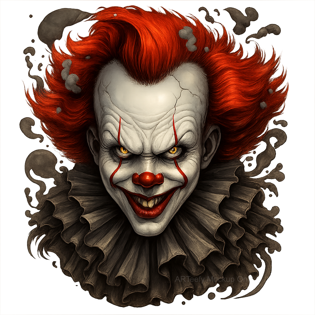 DTF Heat Transfer Iron On Sticker, Horror  Themed Clown Graphic, For Halloween Apparel And Spooky Decor
