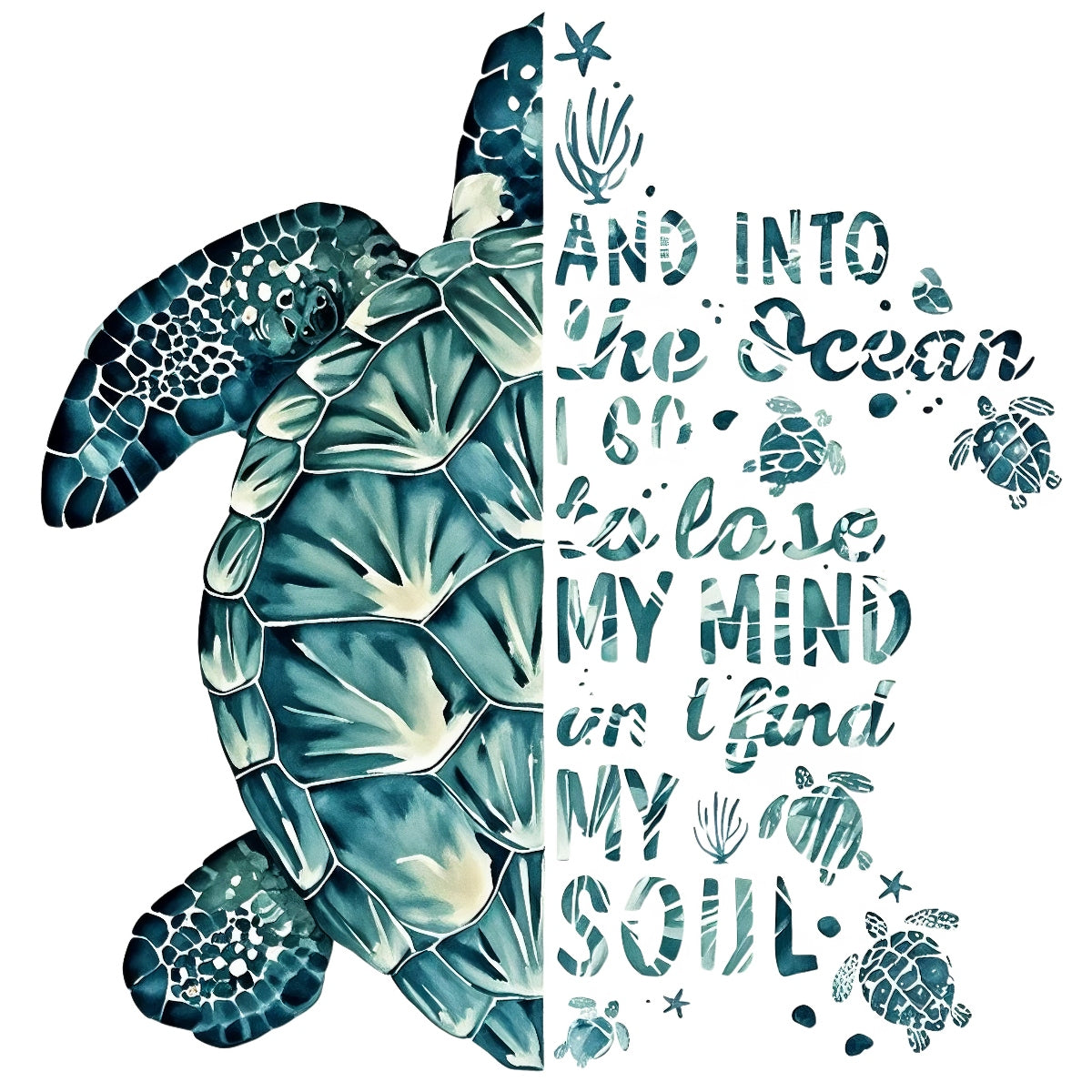 Ocean-Inspired DTF Heat Transfer Vinyl Decal,Sea Turtle & Shell Design for DIY T-Shirts, Pillow Embellishments & Crafts