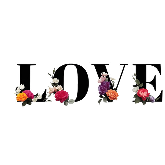 LOVE Floral DTF Transfer for T-Shirts , Romantic Waterproof Heat Press Iron-On Patch for DIY Valentine's Day,  Wedding,  Anniversary,  Aesthetic Graphic Tees, Trendy Apparel Decoration