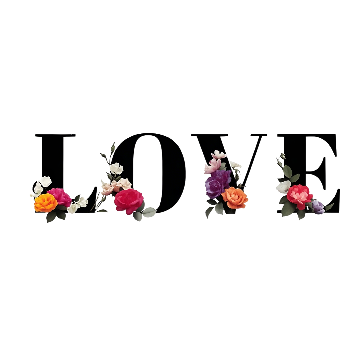 LOVE Floral DTF Transfer for T-Shirts , Romantic Waterproof Heat Press Iron-On Patch for DIY Valentine's Day,  Wedding,  Anniversary,  Aesthetic Graphic Tees, Trendy Apparel Decoration