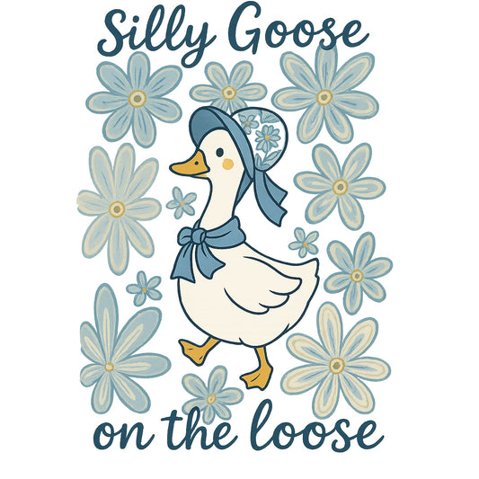 Silly Goose DTF Iron-On Transfer Sticker ,Floral Cartoon Pattern , Whimsical Home Decor for Room, Wall Decal, Tote Bags