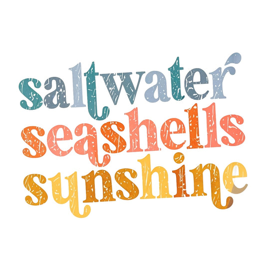 Ocean-Themed DTF Iron-On Transfer Sticker , Vintage Saltwater Seashells and Sunshine Design , Retro Beach Decal for T-Shirts, Hoodies, Tote Bags
